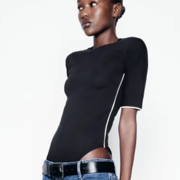 Zara Tops - 🖤 Chic Black Bodysuit with Off-White Trim Size S 🖤